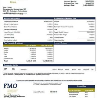 Netherlands FMO Bank mortgage statement Word and PDF template download template file