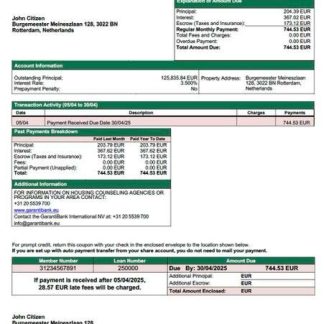 Netherlands GarantiBank International NV mortgage statement Word and PDF template download template file