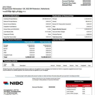 Netherlands NIBC Bank mortgage statement Word and PDF template download template file