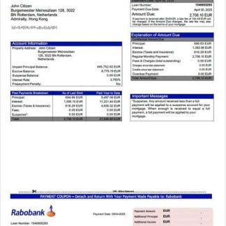 Netherlands Rabobank mortgage statement Word and PDF template download template file