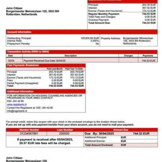 Netherlands Regiobank mortgage statement Word and PDF template download template file