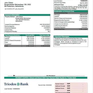 Netherlands Triodos Bank mortgage statement Word and PDF template download template file