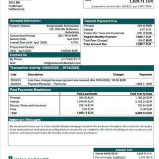 Netherlands Van Lanschot Kempen mortgage statement Word and PDF template download template file