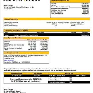 New Zealand ASB Bank mortgage statement Word and PDF template download template file