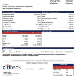 New Zealand Citibank New Zealand mortgage statement Word and PDF template download template file