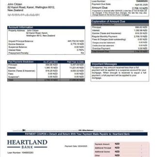 New Zealand Heartland Bank mortgage statement Word and PDF template download template file