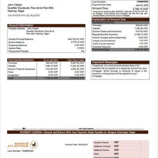 Niger Banque Atlantique Niger mortgage statement Word and PDF template download template file