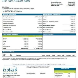Niger Ecobank mortgage statement Word and PDF template download template file