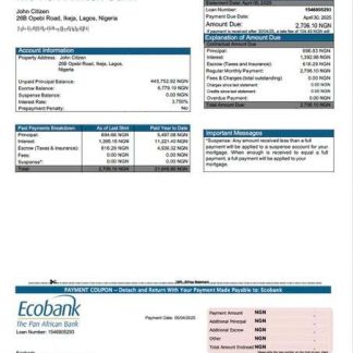 Nigeria Ecobank mortgage statement Word and PDF template download template file