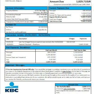 Belgium KBC bank mortgage statement scr download template file