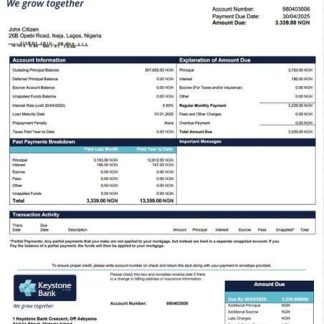 Nigeria Keystone Bank mortgage statement Word and PDF template download template file