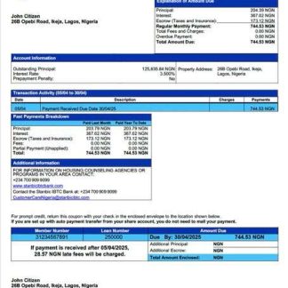 Nigeria Stanbic IBTC Bank mortgage statement Word and PDF template download template file
