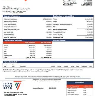 Nigeria Titan Trust Bank mortgage statement Word and PDF template download template file