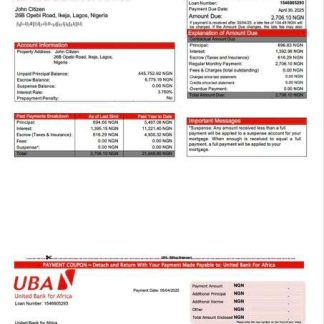 Nigeria United Bank for Africa mortgage statement Word and PDF template download template file