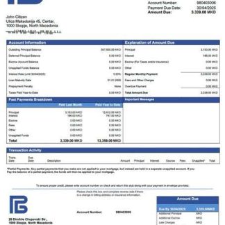North Macedonia Development Bank of North Macedonia mortgage statement Word and PDF template download template file