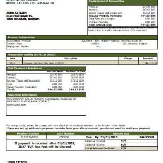 Belgium Wise bank mortgage statement scr download template file