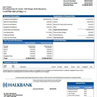 North Macedonia Halkbank mortgage statement Word and PDF template download template file