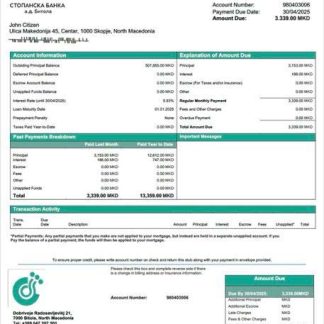 North Macedonia Stopanska Banka AD Bitola mortgage statement Word and PDF template download template file