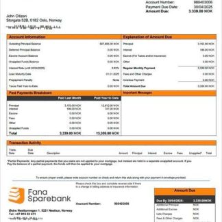 Norway Fana Sparebank mortgage statement Word and PDF template download template file