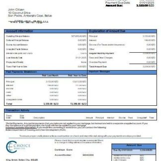Belize Choice Bank mortgage statement scr download template file