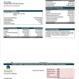 Norway Grong Sparebank mortgage statement Word and PDF template download template file