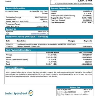 Norway Luster Sparebank mortgage statement Word and PDF template download template file