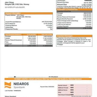 Norway Nidaros Sparebank mortgage statement Word and PDF template download template file