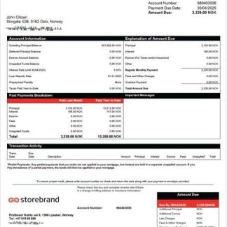 Norway Storebrand Bank mortgage statement Word and PDF template download template file