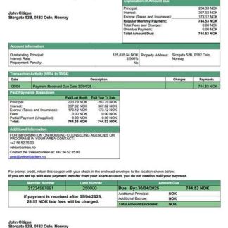 Norway Vekselbanken mortgage statement Word and PDF template download template file