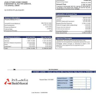 Omani Bank Muscat mortgage statement in Word and PDF formats download template file