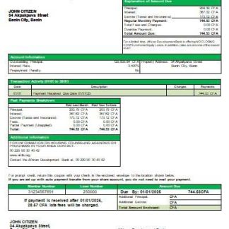 Benin African Development Bank mortgage statement scr download template file