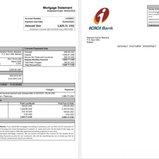 Pakistan ICICI mortgage statement in Word and PDF formats without wm download template file