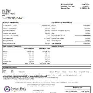 Pakistan Meezan mortgage statement in Word and PDF formats download template file