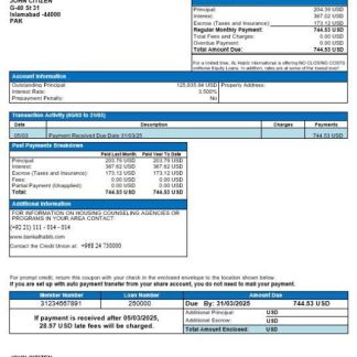 Pakistan Bank Al Habib mortgage statement in Word and PDF formats download template file