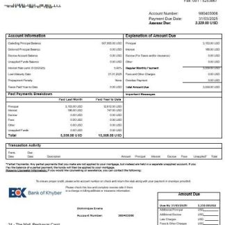 Pakistan The Bank of Khyber mortgage statement in Word and PDF formats download template file