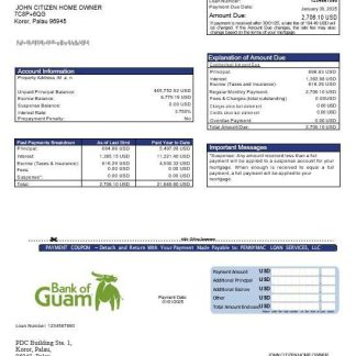 Palau Guamanian bank mortgage statement in Word and PDF formats download template file