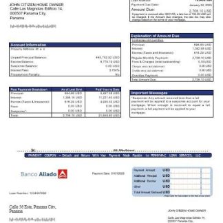 Panama Banco Aliado mortgage statement in Word and PDF formats download template file
