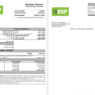 Papua New Guinea BSP mortgage statement in Word and PDF formats download template file