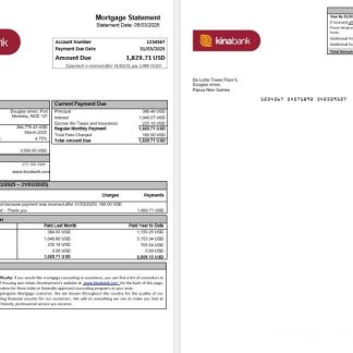 Papua New Guinea Kina Securities Limites bank mortgage statement in Word and PDF formats download template file