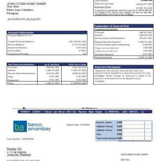 Paraguay Banco Amambay bank mortgage statement in Word and PDF formats download template file