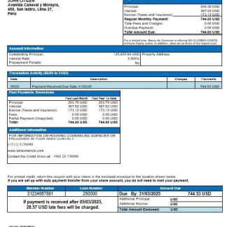 Peru Banco de Comercio mortgage statement in Word and PDF formats download template file
