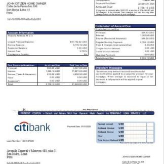 Peru Citibank mortgage statement in Word and PDF formats download template file