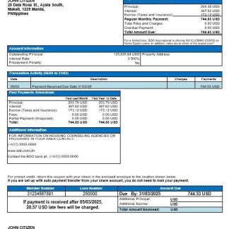 Philippines BDO mortgage statement in Word and PDF format download template file