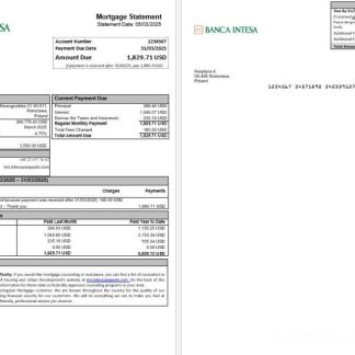 Poland Banca Intesa mortgage statement in Word and PDF formats download template file