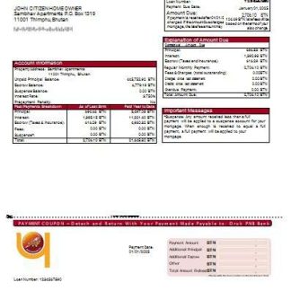 Bhutan Druk PNB bank mortgage statement scr download template file