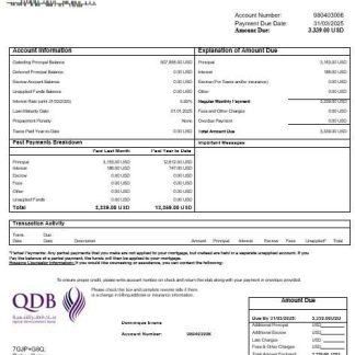 Qatar Development bank mortgage statement in Word and PDF formats download template file