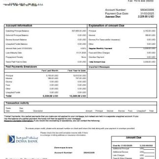 Qatar Doha bank mortgage statement in Word and PDF formats download template file