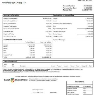 Romania Banca Transilvania mortgage statement in Word and PDF formats download template file