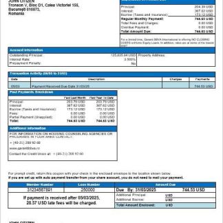 Romania Garanti BBVA mortgage statement in Word and PDF formats download template file