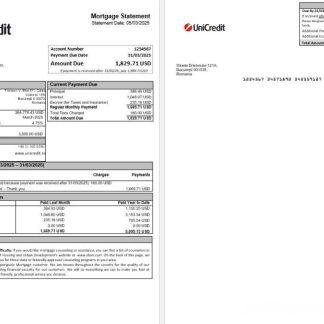 Romania Unicredit bank mortgage statement in Word and PDF formats download template file